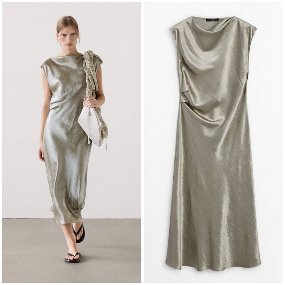 Massimo Dutti ~ Satin Midi Dress With Cowl Neckline